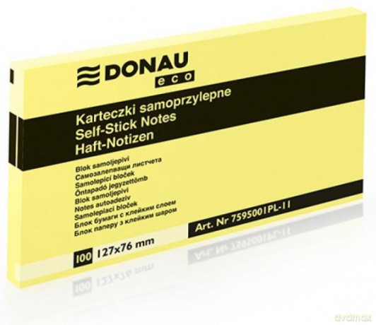 Karteczki samoprzylepne DONAU Eco, 127x76mm, 1x100 kart., jasnożółte