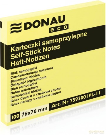 Karteczki samoprzylepne DONAU Eco, 76x76mm, 1x100 kart., jasnożółte