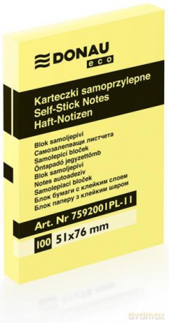 Karteczki samoprzylepny DONAU Eco, 51x76mm, 1x100 kart., jasnożółty