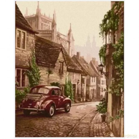 Malowanie po numerach 40x50cm Auto retro w uliczce 1008322