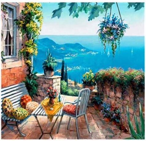 Malowanie po numerach 40x50cm Dom, patio nad morzem 1008516