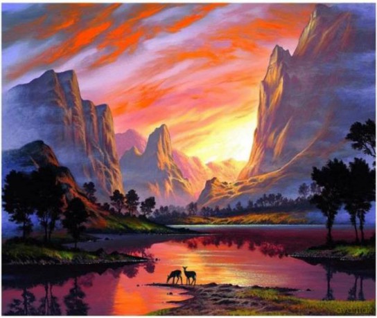 Malowanie po numerach 40x50cm Góry zachód słońca 1007660
