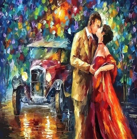 Malowanie po numerach 40x50cm Kobieta i mężczyzna auto retro 1008971
