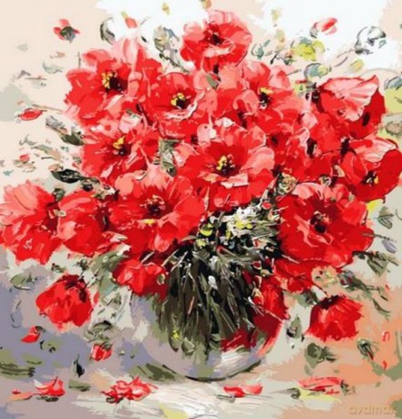 Malowanie po numerach 40x50cm Kwiaty, Bukiet maków w wazonie 1008878