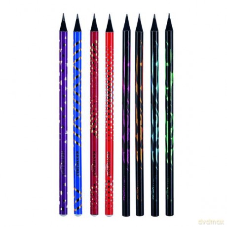 Ołówek drewniany KEYROAD, HB, okrągły, holograficzny, 48 szt., w tubie mix