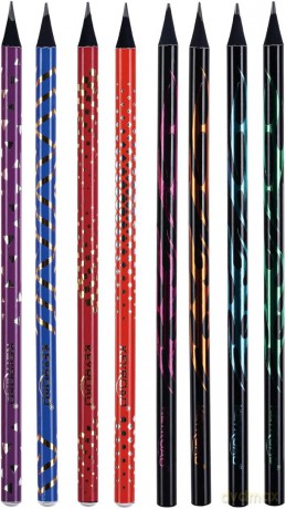 Ołówek drewniany KEYROAD, HB, okrągły, holograficzny, 48 szt., w tubie mix