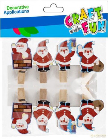 Ozdoba dekoracyjna klamerki Mikołaj Boże Narodzenie 8szt. Craft with Fun 521587