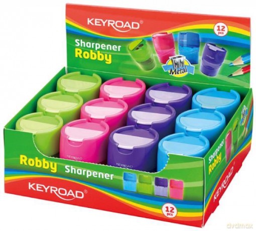 Temperówka KEYROAD Robby, aluminiowa, podwójna, z pojemnikiem, mix kolorów