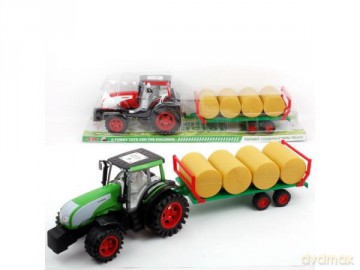 Traktor z przyczepą ze słomą mix