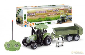 Traktor z przyczepą ze zwierzęciem hodowlanym zdalnie sterowany 376244