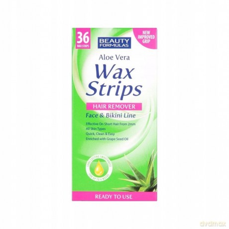 BEAUTY FORMULAS Aloe Vera Plastry do depilacji twarzy i bikini Wax Strips 36szt