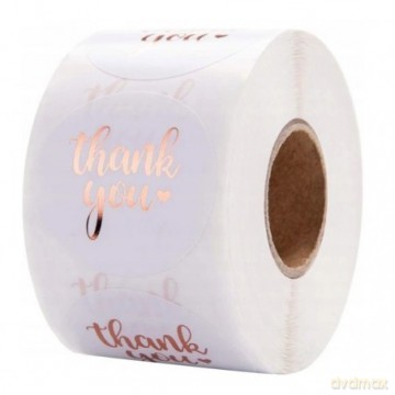 Ozdobne Naklejki na taśmie Thank You gold 25mm - 1 rolka (500szt)