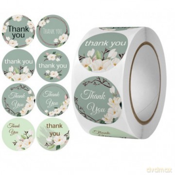 Ozdobne Naklejki na taśmie Thank You green 25mm - 1 rolka (500szt)
