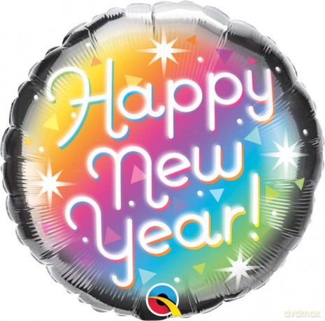 Balon foliowy 18 QL RNDHappy new year (pryzmatyczny)