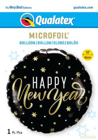 Balon foliowy 18 QL RNDHappy New Year (złote gwiazdki)