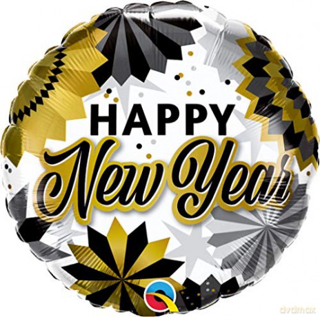 Balon foliowy 18 QL RNDHappy New Year (złoto-czarne rozety)