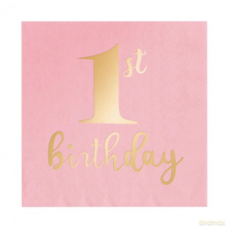 Serwetki 1st birthday różowe 10szt 511478