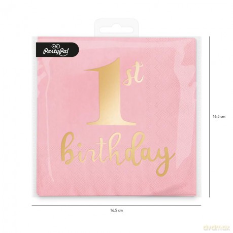 Serwetki 1st birthday różowe 10szt 511478