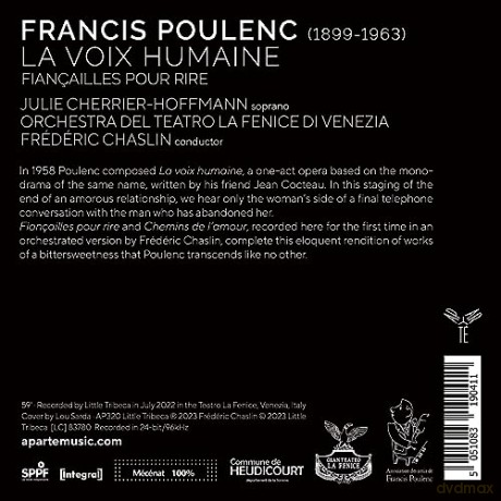 Poulenc: La Voix Humaine Fiancailles Pour Rire Orchestra Del Teatro La Fenice Di Venezia Chaslin Cherrier-Hoffmann (digipack) [CD]