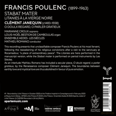 Poulenc: Stabat Mater Litanies A La Vierge Noire Les Siecles Romano Ensemble Aedes Croux (digipack) [CD]