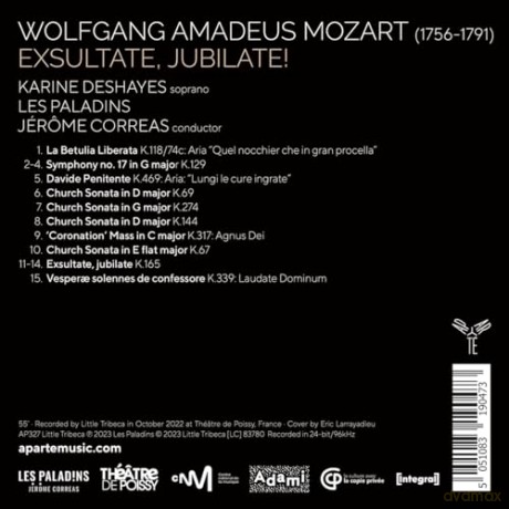 Mozart: Exsultate Jubilate Les Paladins Correas Deshayes (digipack) [CD]
