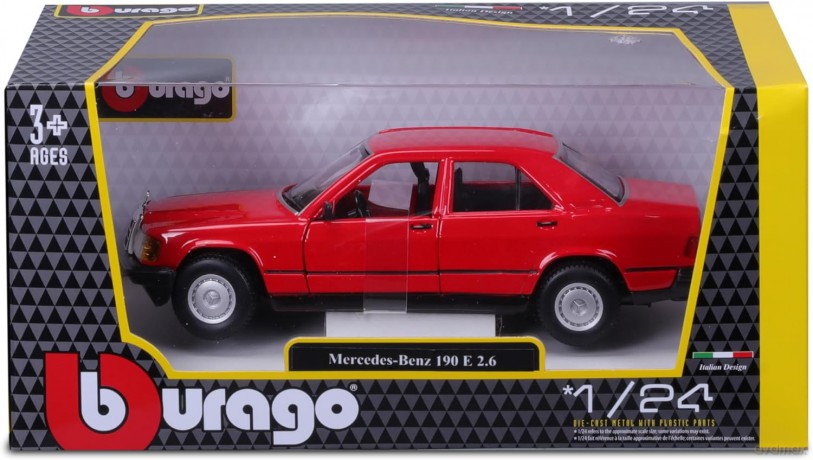 Model metalowy Mercedes Benz 190E 1987 1/24 czerwony
