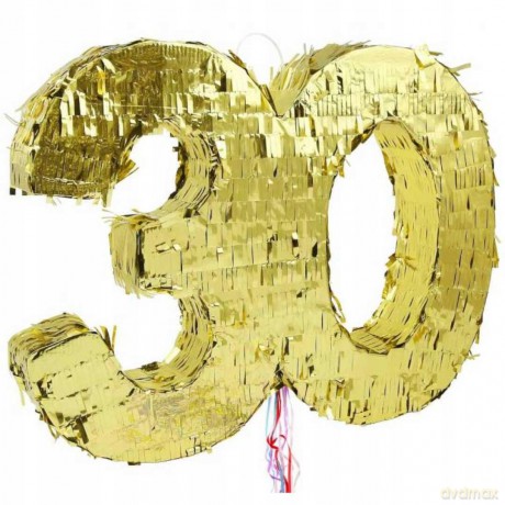 Piniata cyfra 30 metaliczna złota foliowa 50x40cm
