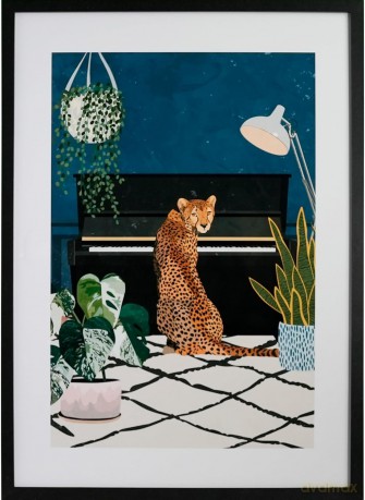 GBEYE - Plakat w ramie Cheetah playing piano by Sarah Ma (50x70cm)