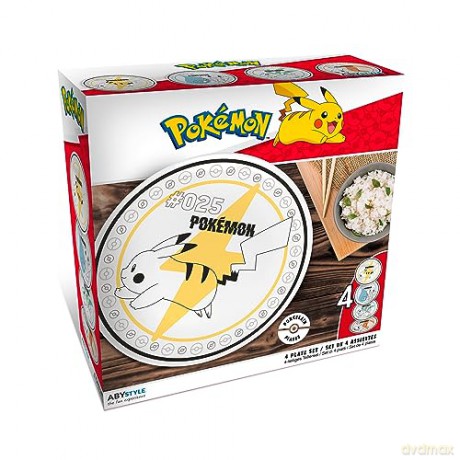 POKEMON - Set of 4 Plates - Starters + Pikachu
