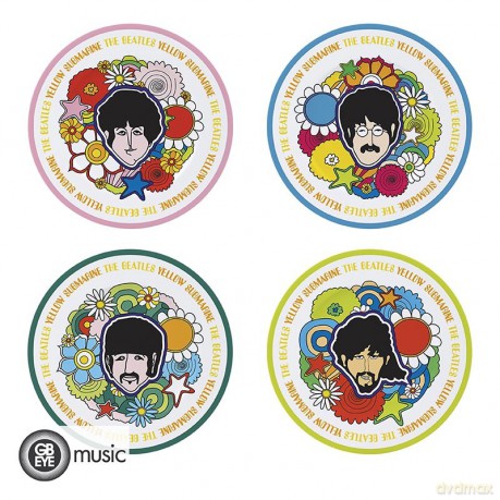 THE BEATLES - Set of 4 Plates - Yellow Sub Flowers