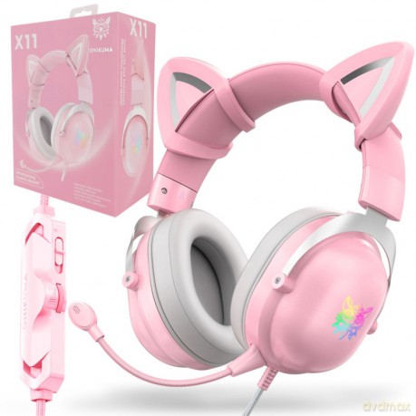 ONIKUMA X11 Cat Słuchawki gamingowe nauszne RGB Różowy