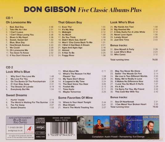 Don Gibson: Five Classic Albums Plus (Oh Lonesome Me / That Gibson Boy / Look Whos Blue / Sweet Dreams / Some Favorites Of Mine) [2CD]