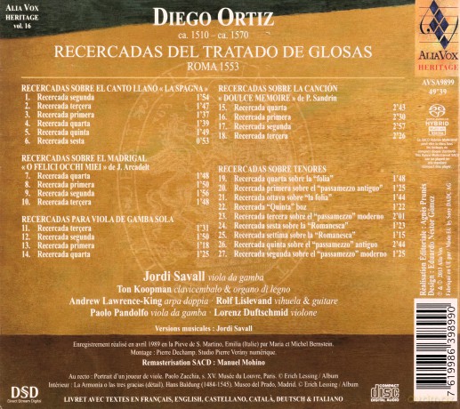 Savall Koopman: Recercadas Del Tratado De Glosas [CD]