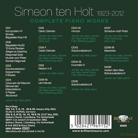 Jeroen Van Veen: Simeon Ten Holt: Complete Piano Works [20CD]