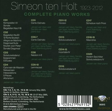Jeroen Van Veen: Simeon Ten Holt: Complete Piano Works [20CD]