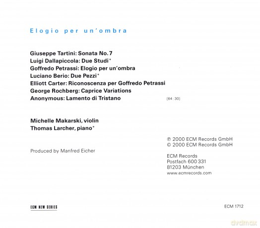 Michelle Makarski: Elogio Per Un\' Ombra [CD]