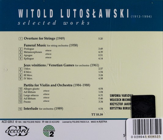 Michniewski/Jakowicz: Lutosławski Funeral Music,Partita,Gry [CD]