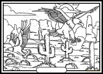 AIGLES AU Milieu DE Cactus - Tableau A COLORIER
