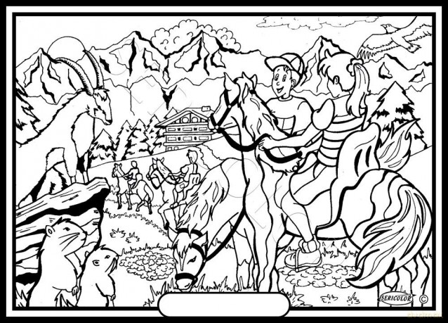 Balade A Cheval en Montagne - Tableau A COLORIER