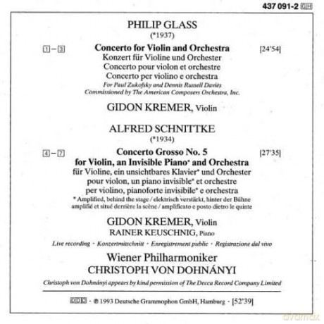 Kremer,Dohnanyi,Wp: Glass:Violin Con/Schnittke:Conc.Gros.N.5 [CD]