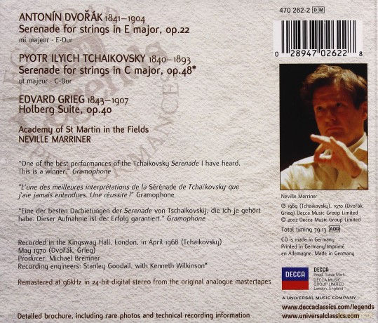 Neville Marriner: Serenades For Strings - Dvorak, Tchaikovsky [CD]