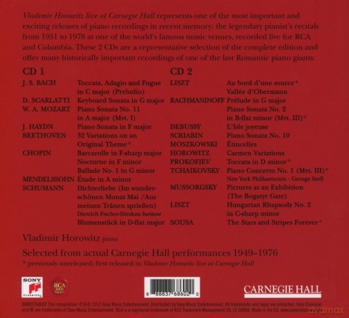 Vladimir Horowitz: Great Moments Of Vladimir Horowitz Live At Carnegie Hall [2CD]