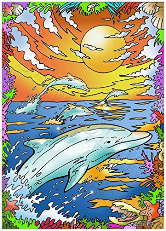 Les Dauphins AU Crepuscule - Tableau A COLORIER