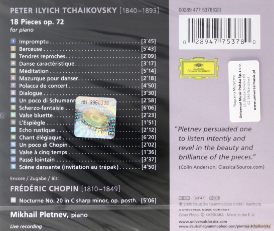 Mikhail Pletnev: Tchaikovsky:18 Pieces [CD]