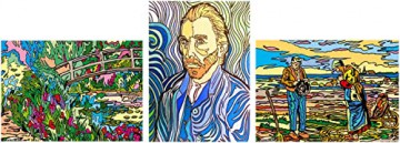 SERICOLOR LOT DE 3 TABLEAUX VELOURS THEME PEINTRES MILLET MANET VAN GOGH