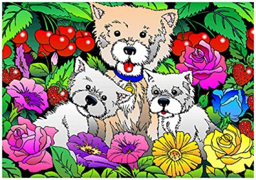 SERICOLOR Tableau a colorier en Relief Velours. 3 Chiots