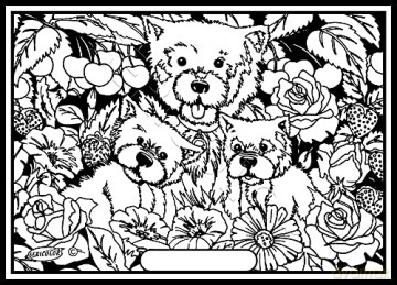 SERICOLOR Tableau a colorier en Relief Velours. 3 Chiots