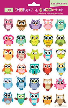 SOURIS 30 Stickers REPOSITIONNABLES HIBOUX GOMMETTES Chouettes Brillantes Scrapbooking Autocollant