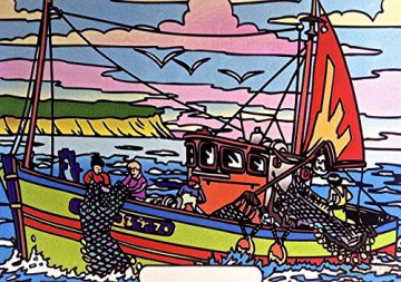 Tableau a colorier en Relief Velours - Bateau DE Peche