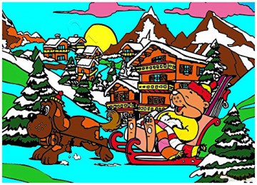 Un Ourson sur Son TRAINEAU - Tableau A COLORIER